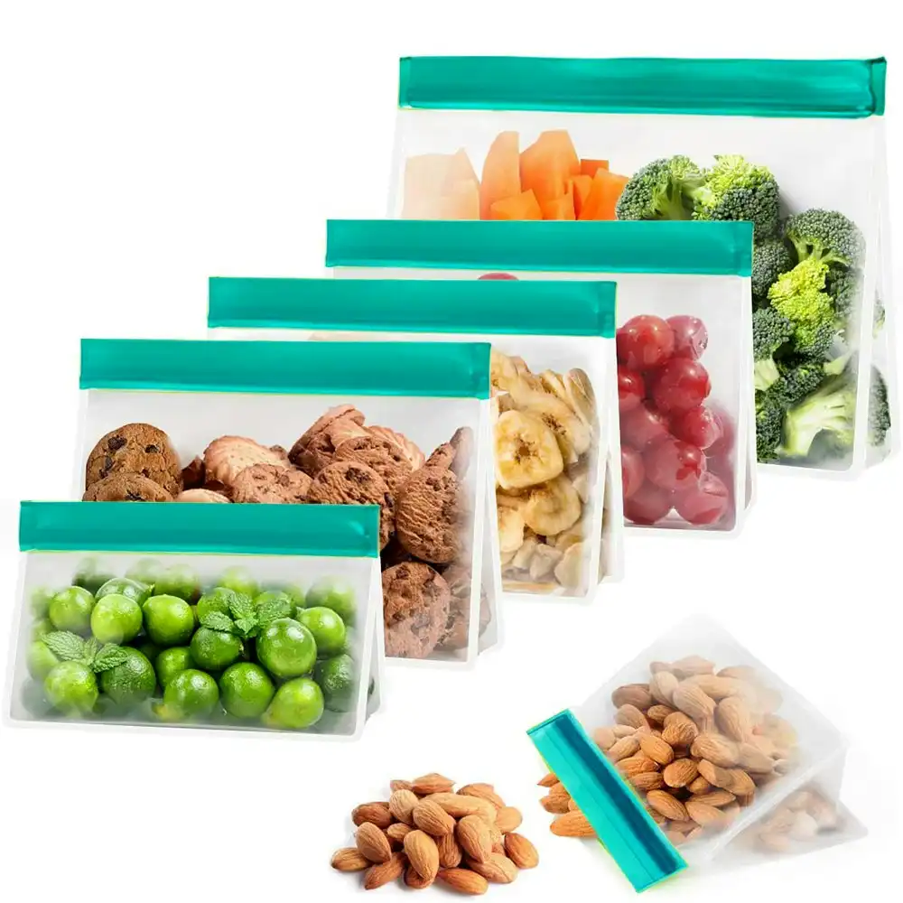 6 pack Reusable Ziplock Leakproof Snack Bags Freezing Bag Vegetable Fresh Bag