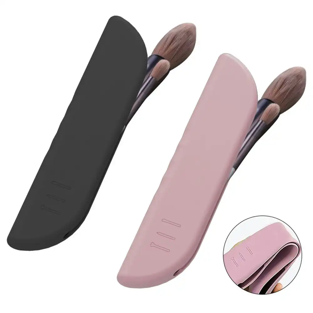 2 Pcs Portable Silicone Makeup Brush Storage Organizer Cosmetic Brush Bag