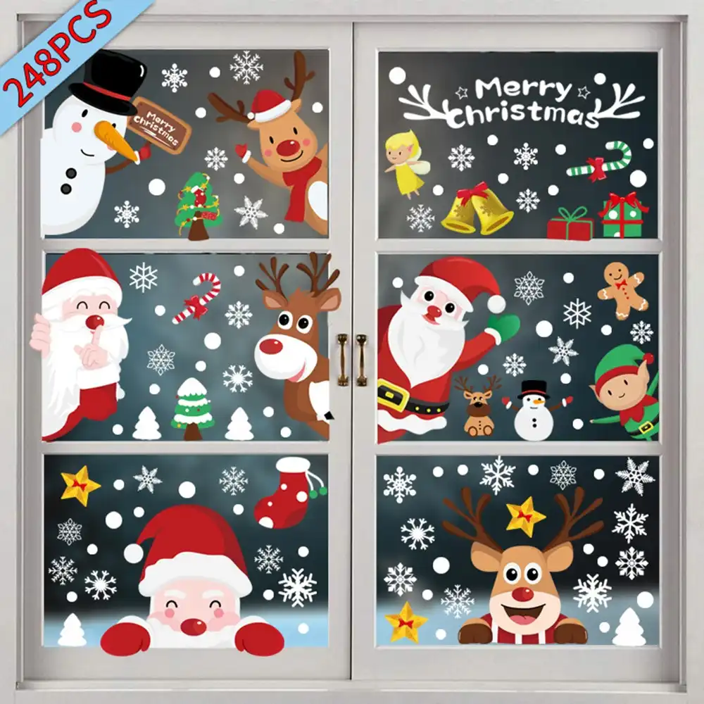 248Pcs Christmas Snowflake Window Cling Stickers Snowflake Christmas Decorations