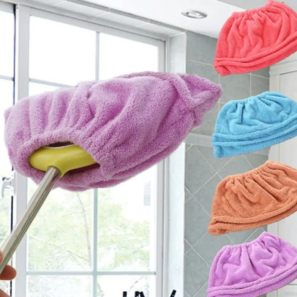 6Pcs Coral Fleece Broom Cover Household Broom Absorbent Cloth-6 Color