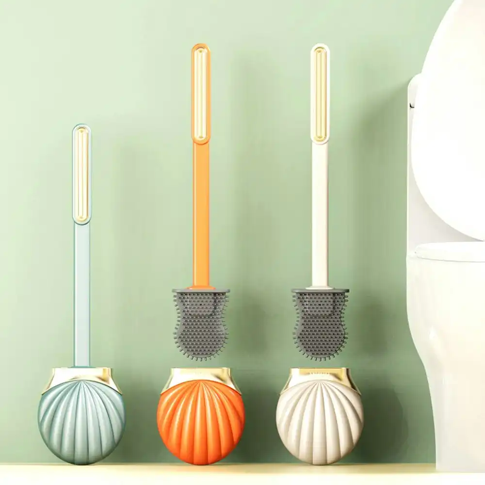 3 Pack Wall Hanging Shell Shape Household Silicone Toilet Brush