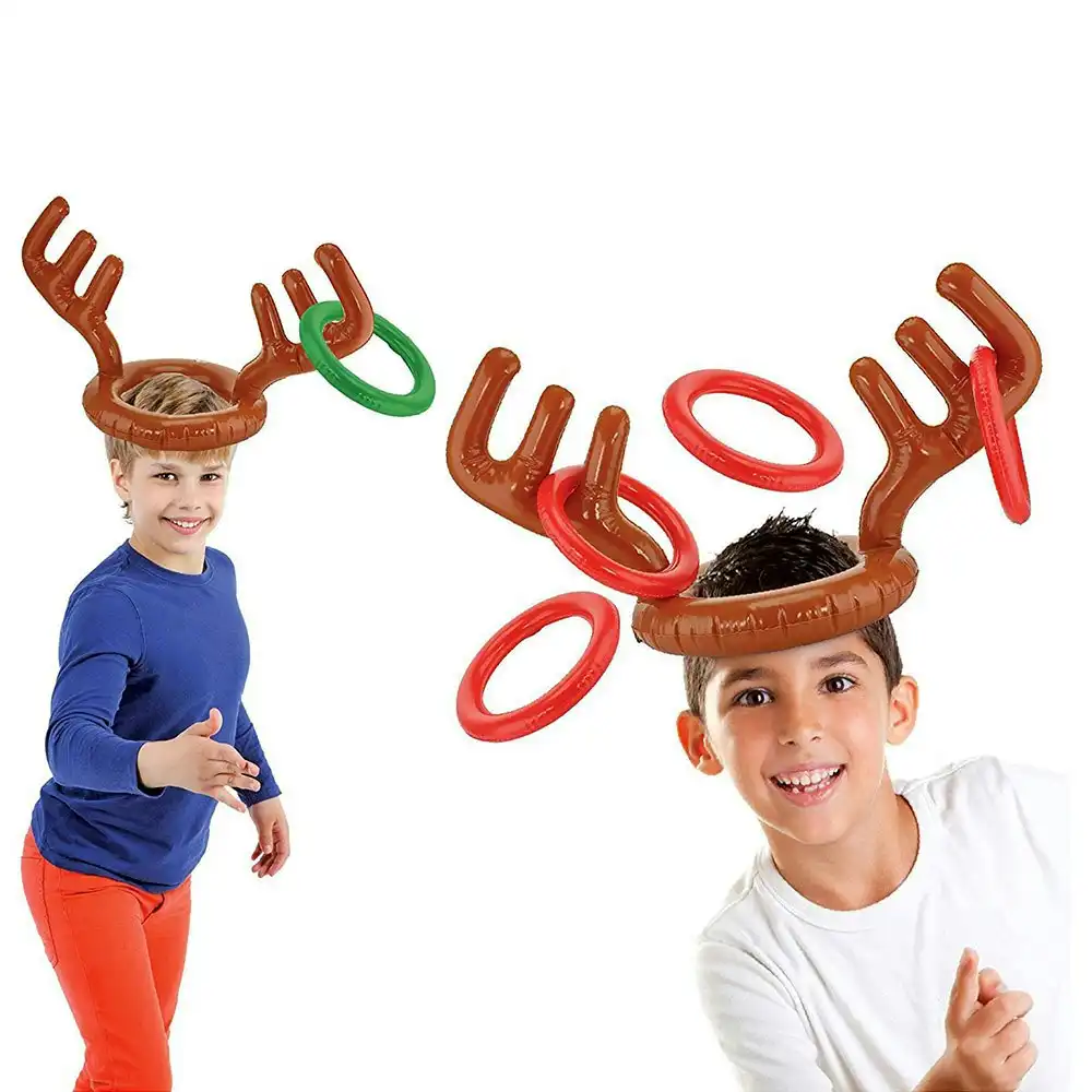 Inflatable Antler Reindeer Hat Ring Toss Xmas for Birthday Party Game Holiday