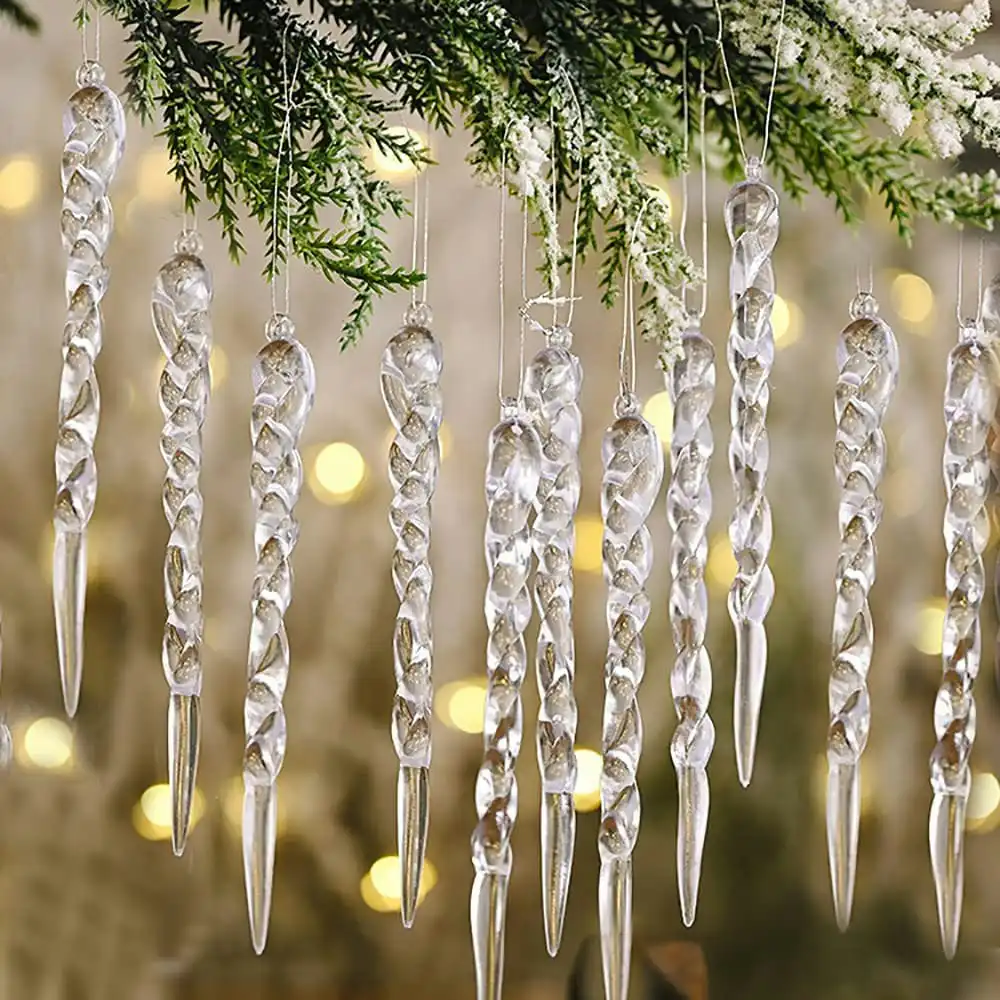 12Pcs Christmas Tree Decorations Icicle Pendants Hanging Pendant Xmas Tree Home Decor