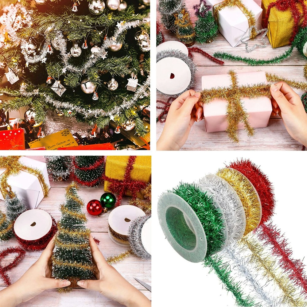 4 Rolls Metallic Tinsel Garland Multicolor Glitter Ribbon Glitter Hanging Rope