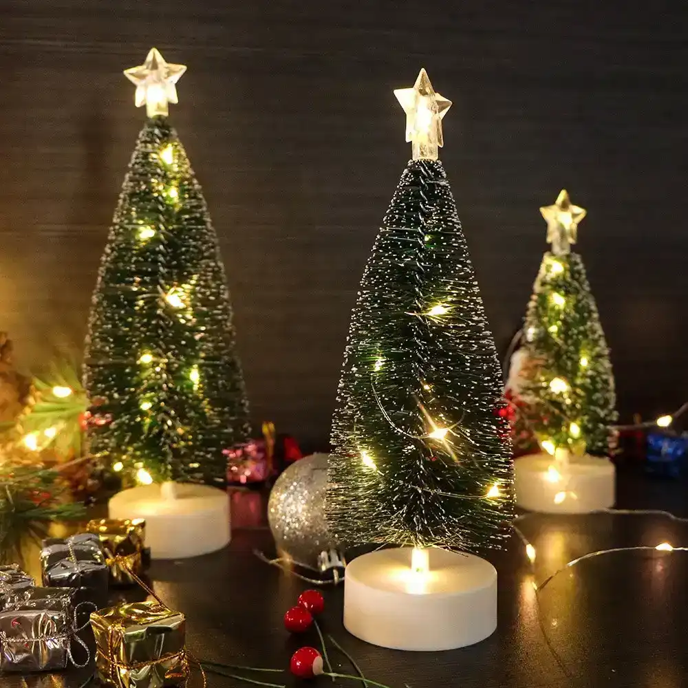 3Pcs Mini Christmas Tree with Led Light for Xmas Holiday Party Home Decorations