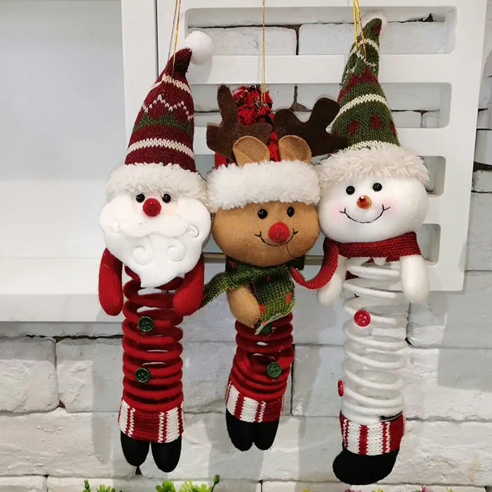 3Pcs Santa Claus Snowman Elk Pendant Swing Spring Foot Doll Children's Gift