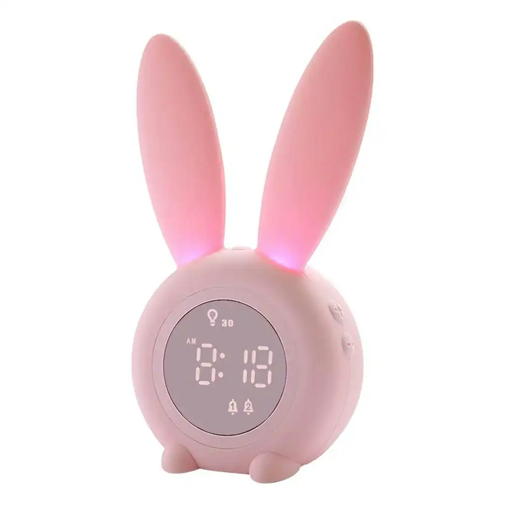 LED Digital Intelligent Alarm Clocks Cute Rabbit Kid Sleep Night Light