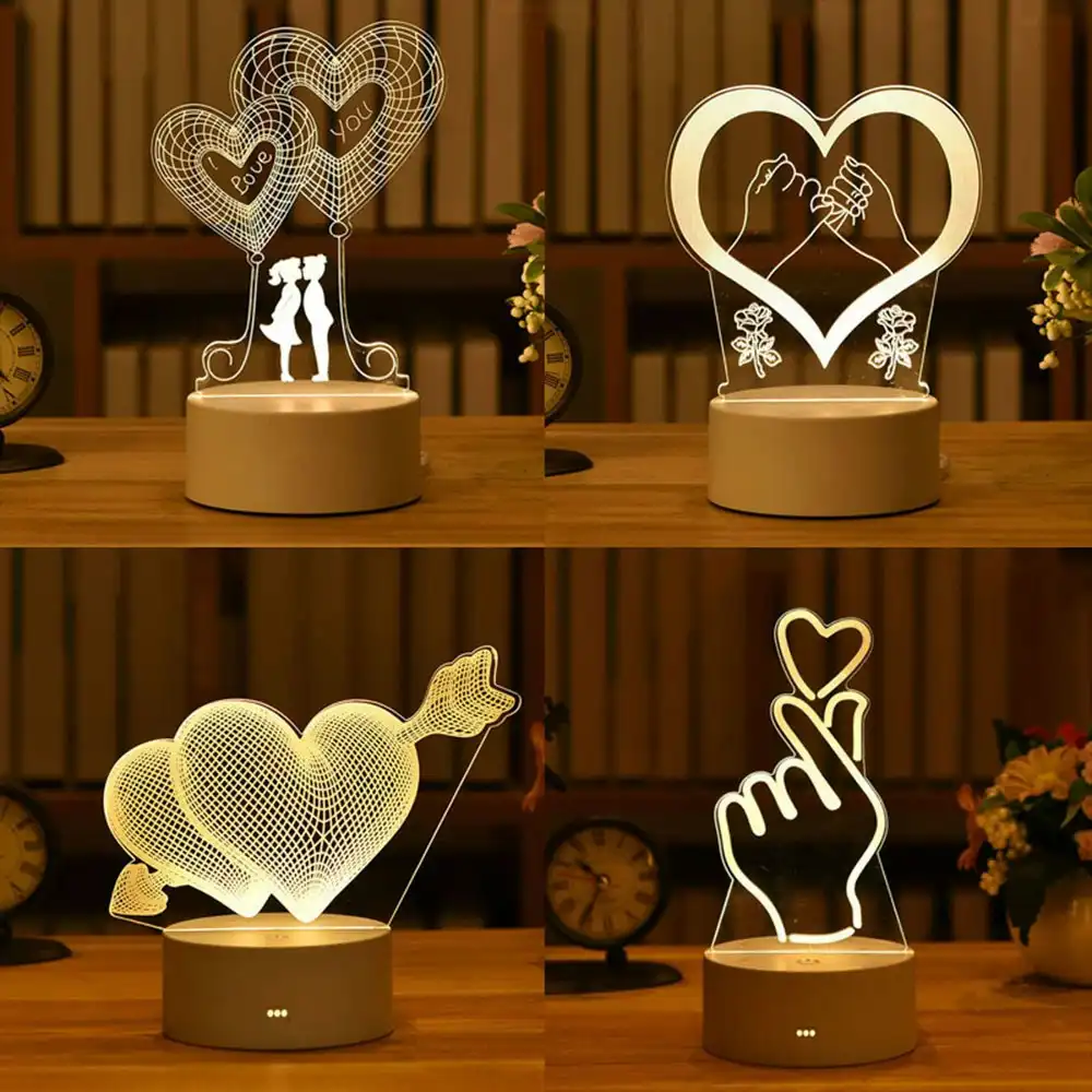 4 Pack Colorful Touch 3D Night Light Bedside Bedroom Touch USB Table Light