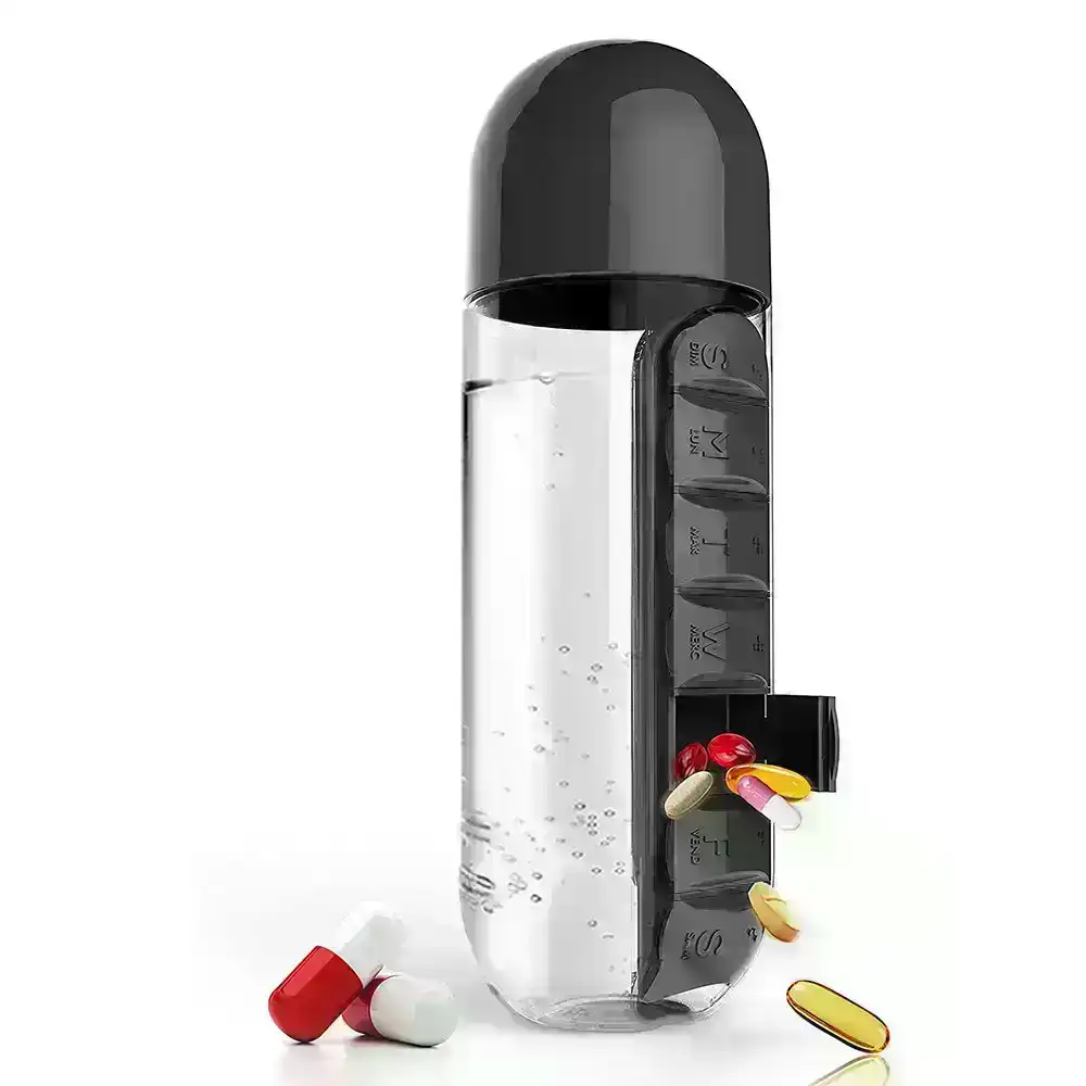 600ml Portable 7Day Water Bottle Pill Box For Office Outdoor Travel