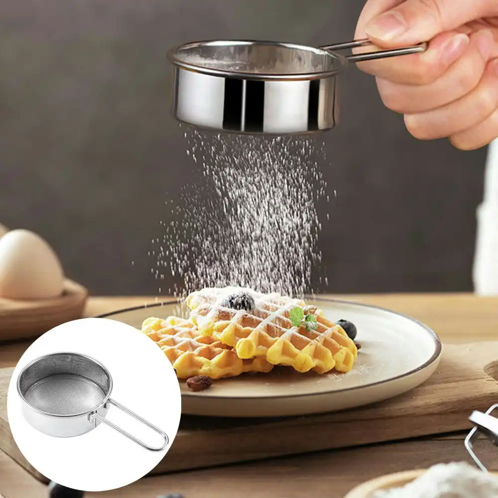 2pcs Stainless Steel Strainer Hand-held Flour Sieve Mini Flour Sifter for Baking
