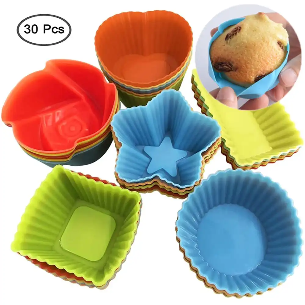 30 Packs Silicone Cupcake Mold,Reusable Non-Stick Silicone Baking Molds