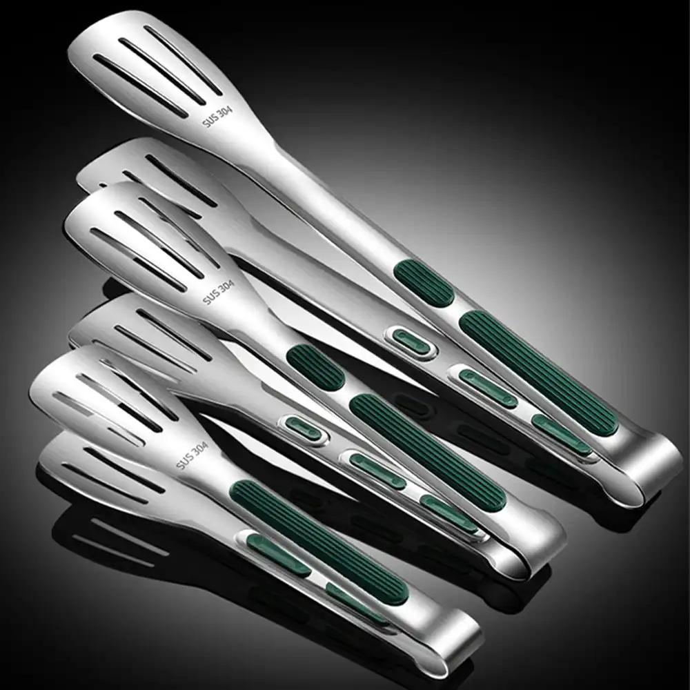 3 Pcs Anti-Slip Stainless Steel Kitchen Food Tongs Grill Meat Bread Serving Clip
