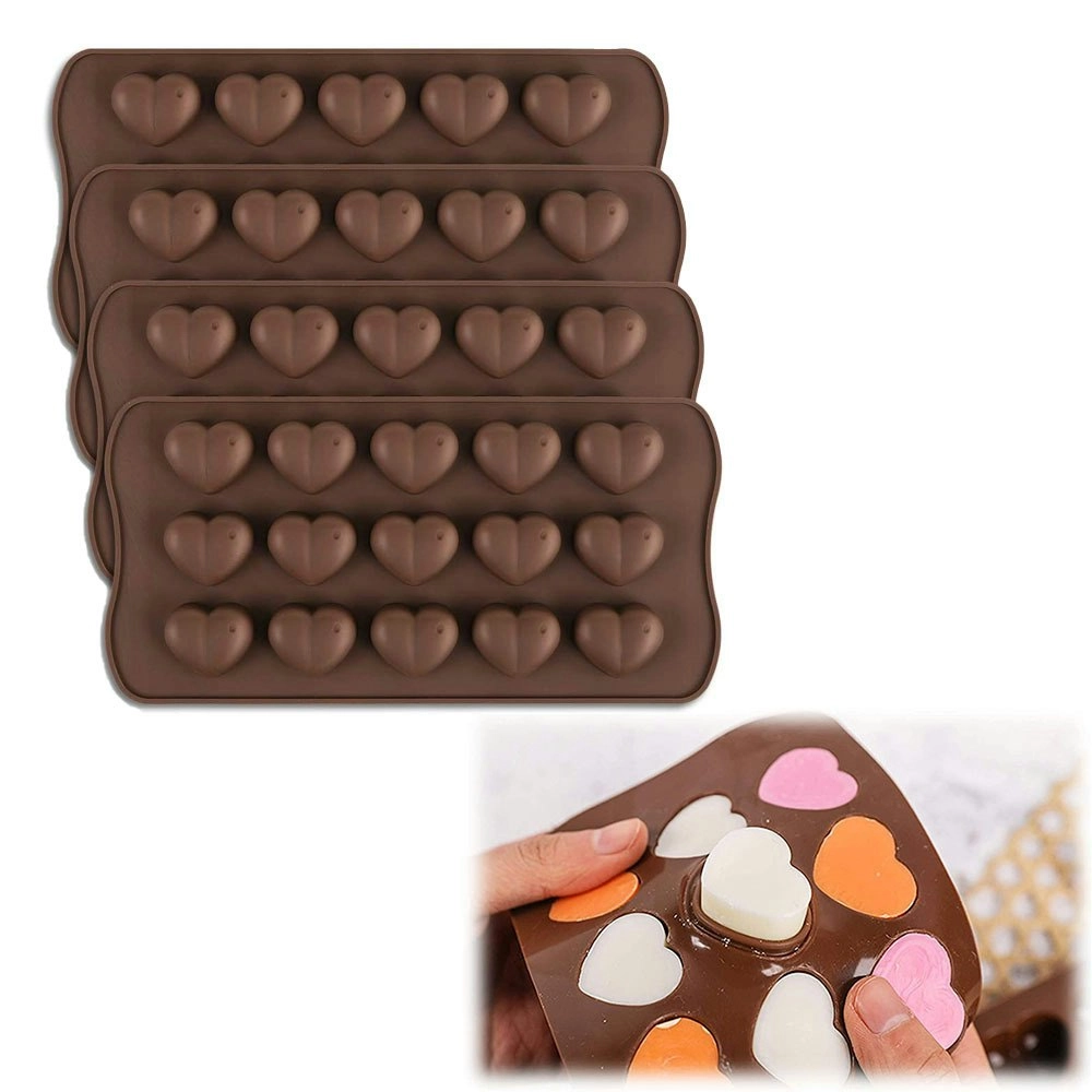 4Pcs Heart Silicone Chocolate Mould 15-cavity Heart Shape Valentine Baking Mold