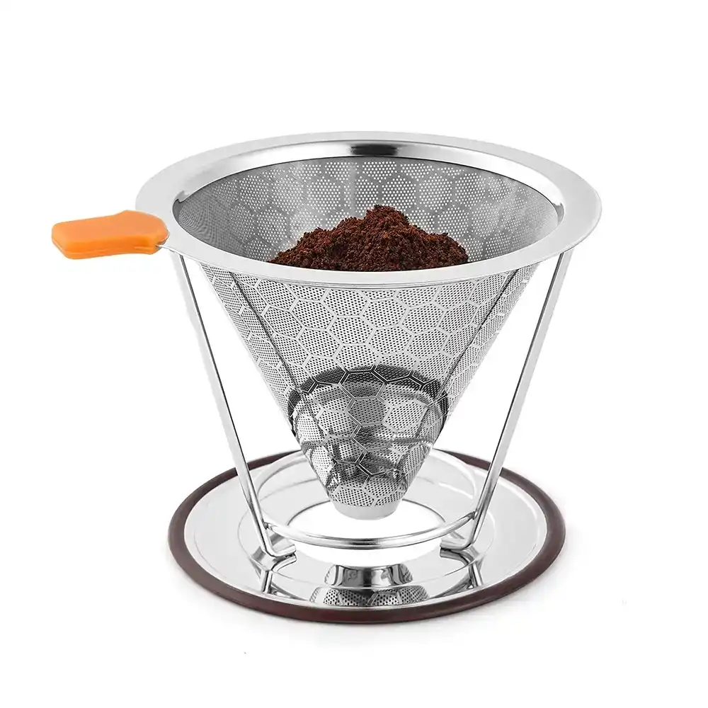 Pour Over Coffee Dripper Stainless Steel Cone Coffee Filter with Holder