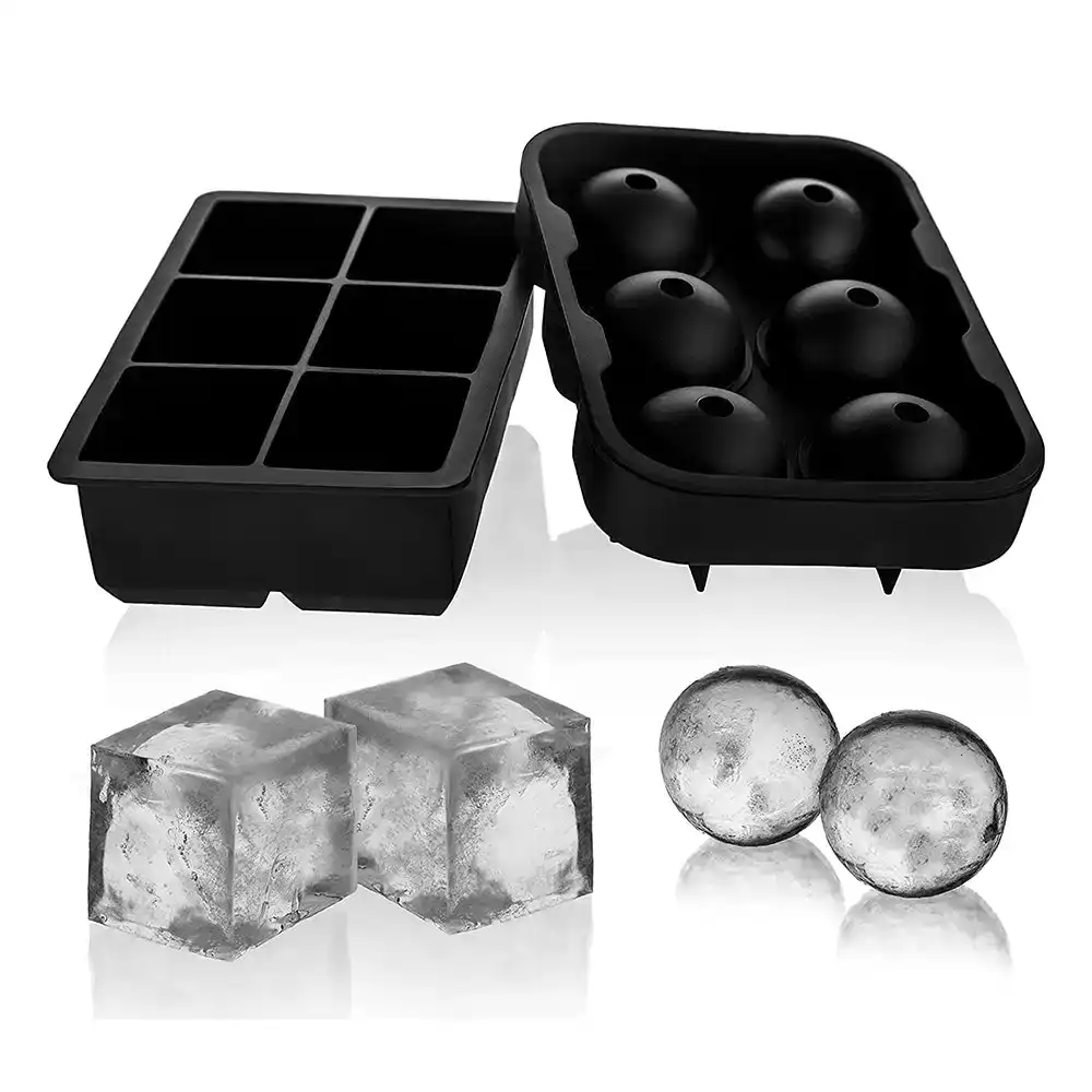 2 Pack Ice Cube Molds Silicone Combo Trays Sphere Ice Mold Square Tray