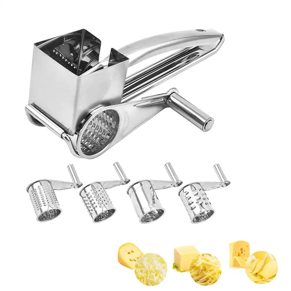 Rotary Cheese Grater Stainless Steel Shredder Cutter Grinder with 4 Drum Blades