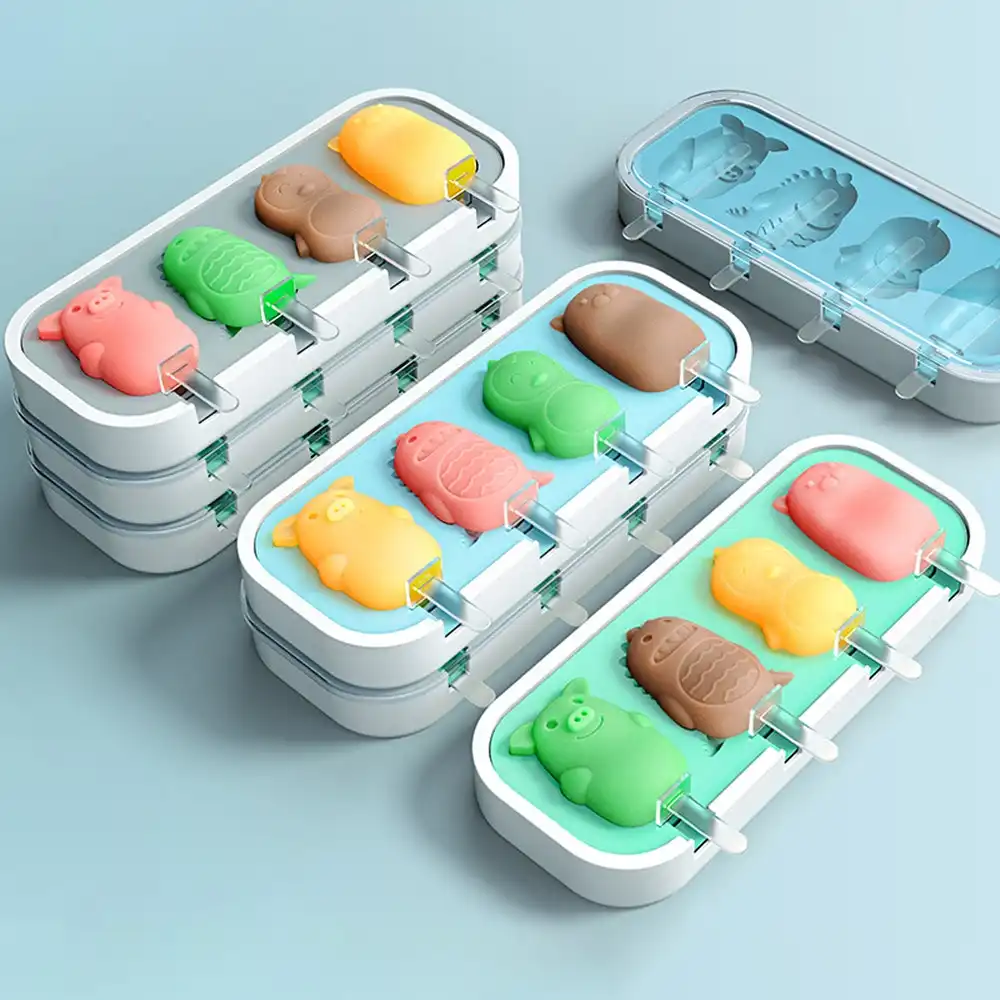 3Pcs Silicone ice cream mold ice cream DIY mold popsicle mold-Green+Blue+Yellow