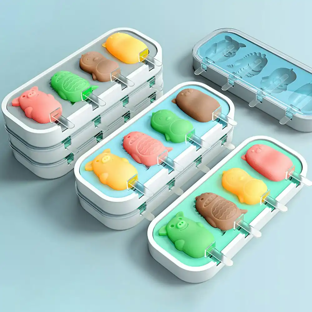 3Pcs Silicone ice cream mold ice cream DIY mold popsicle mold-Green+Blue+Yellow