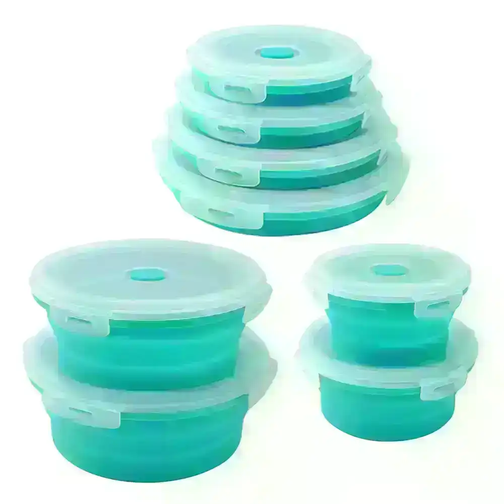 4 Pack round silicone portable folding lunch box with lid