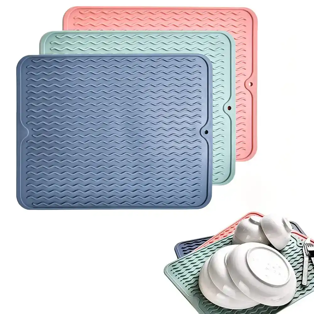 3 Pack Kitchen Silicone Dish Drying Mat Heat Resistant Pad Dish Drainer Mats