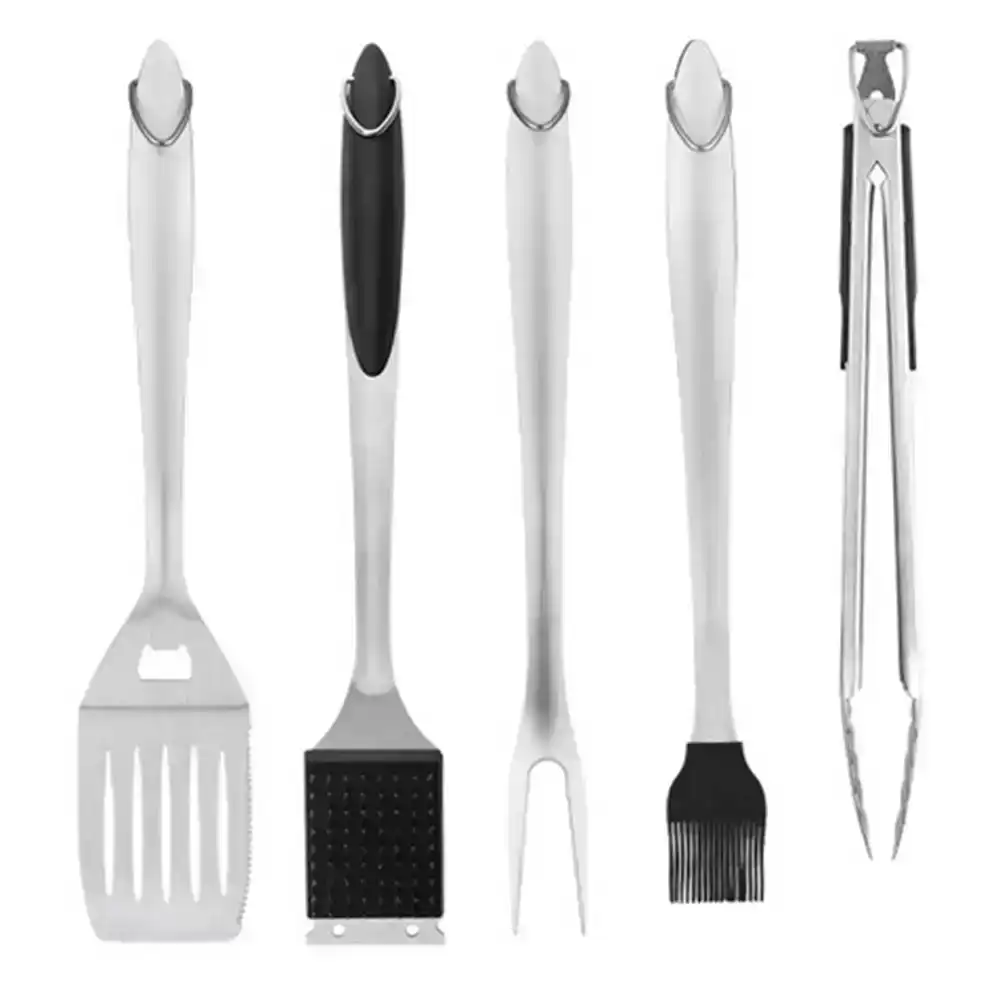 BBQ Tool Set 5pc Grill Accessories with Spatula, Fork,Oil Brush&brush&BBQ Tongs