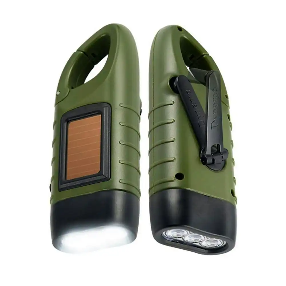 Hand Crank Solar Powered Flashlight Emergency Rechargeable Led Flashlight-Army Green