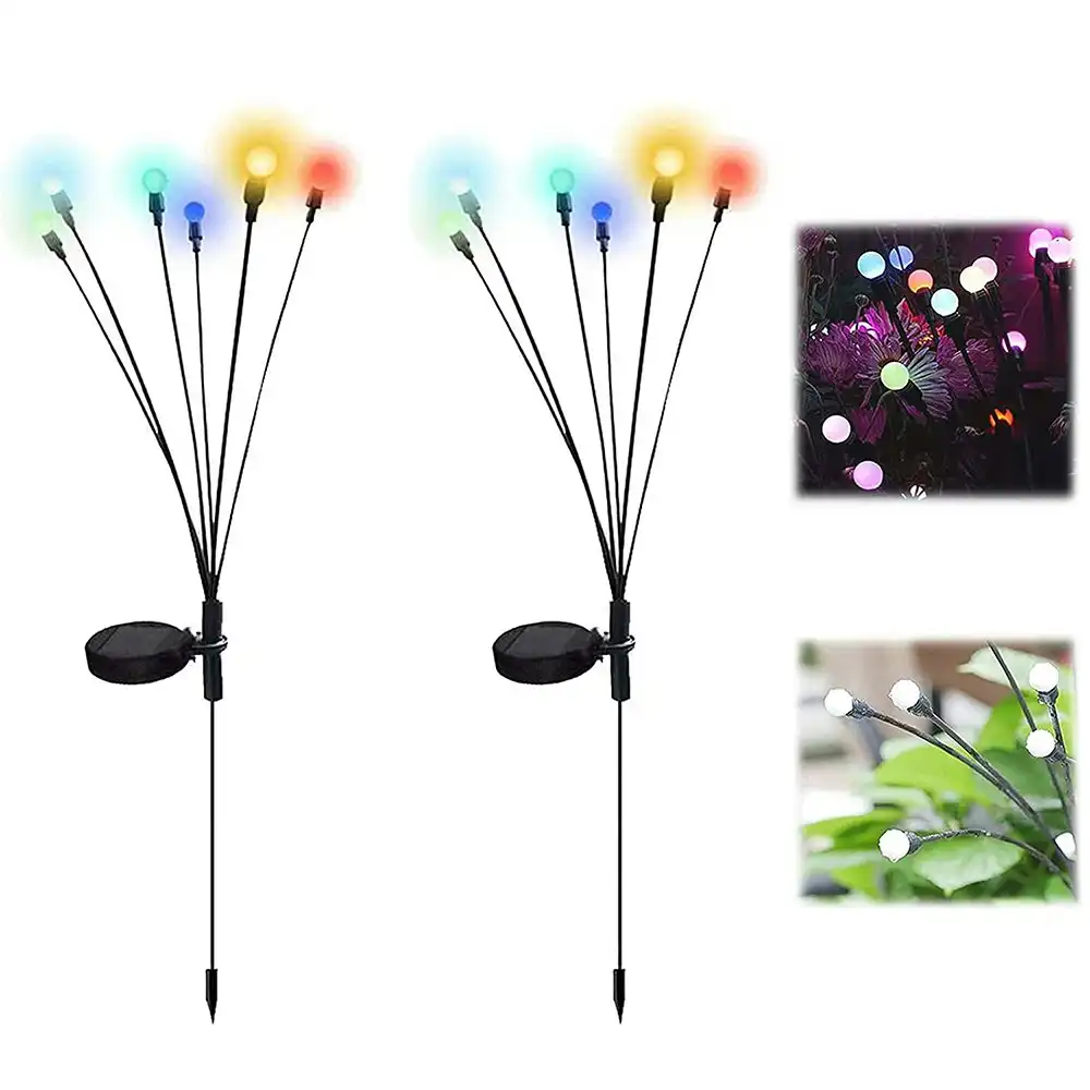 2Pcs Solar Powered Firefly Lights Outdoor Swaying Garden Lights