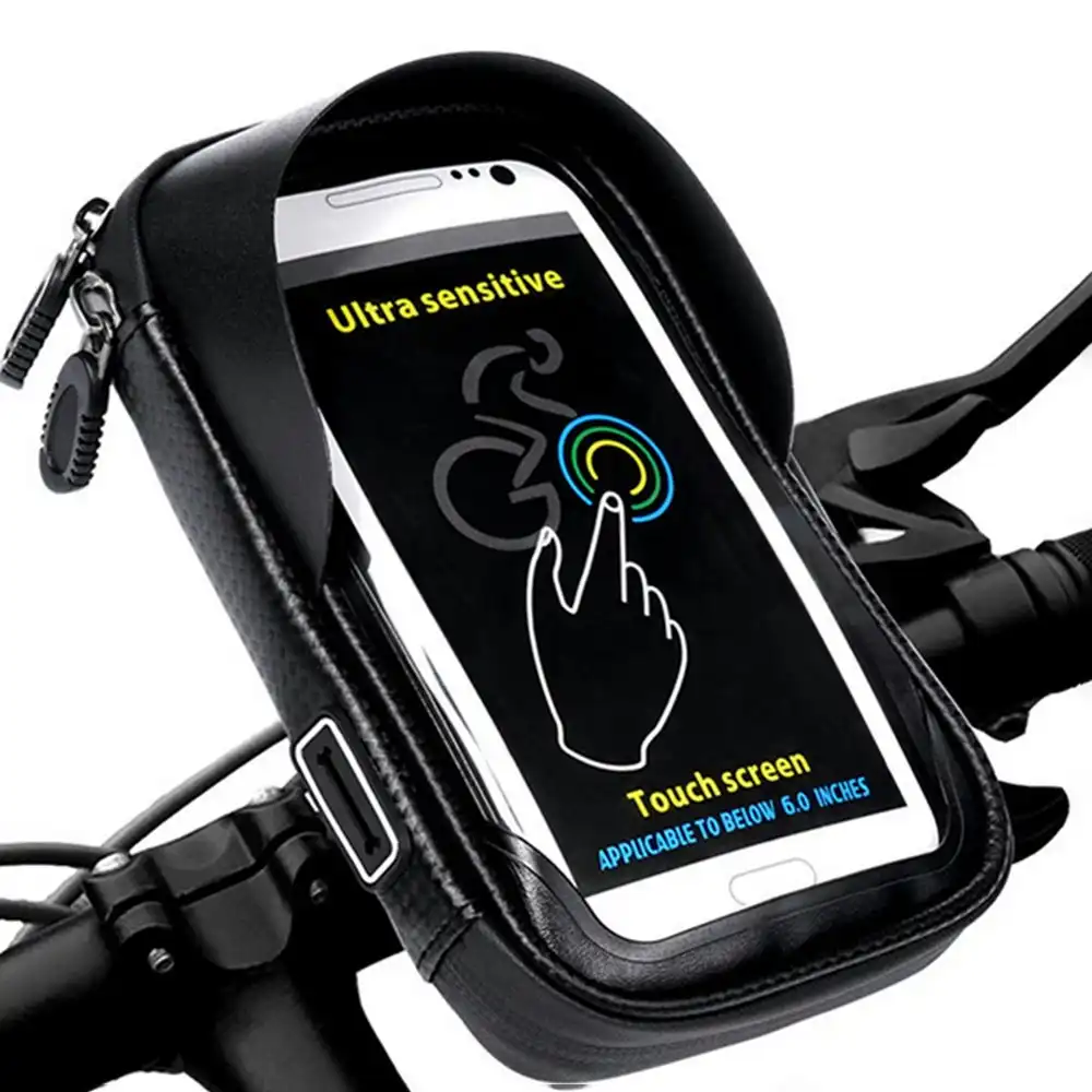 6.0 inch Waterproof Bike Bicycle Mobile Phone Holder Stand Bag-Black
