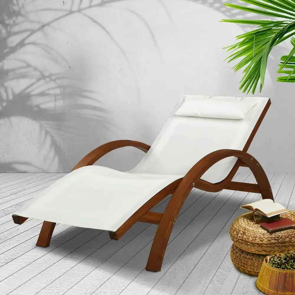 Gardeon Sun Lounge Outdoor Furniture Timber Armchair Wooden Stand