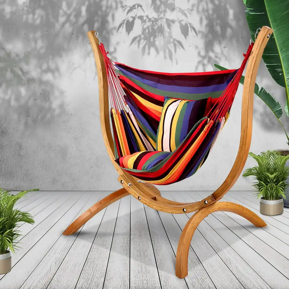 Gardeon Hammock Chair with Wooden Stand Outdoor Furniture Camping Cushion Timber