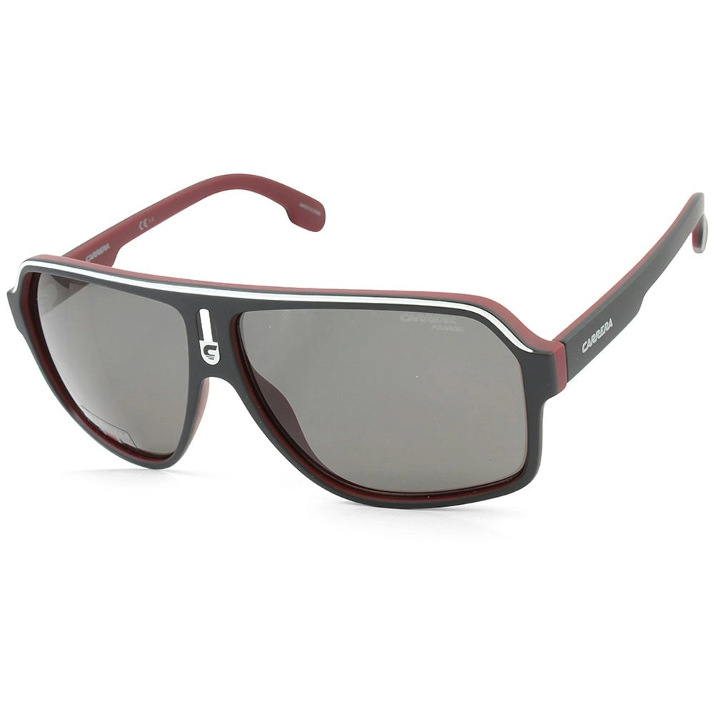 Carrera Matte Black on Red/Grey Polarised Men's Rectangular Sunglasses 1001/S BLX-M9