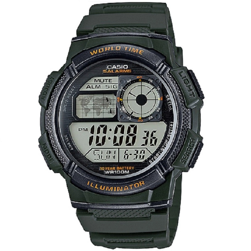 Casio AE-1000W-3A Green Youth Series World Time Unisex Digital Sports Watch