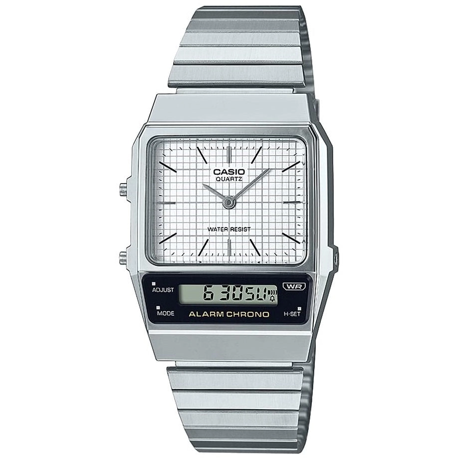 Casio Silver/White Digital-Analog Dual Time Retro Style Unisex Watch AQ-800E-7A