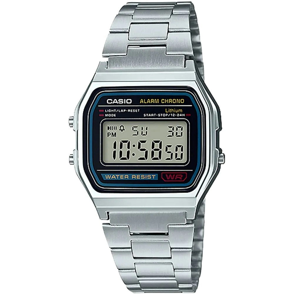 Casio A158WA-1 Classic Black Face Stainless Steel Band Unisex Digital Watch