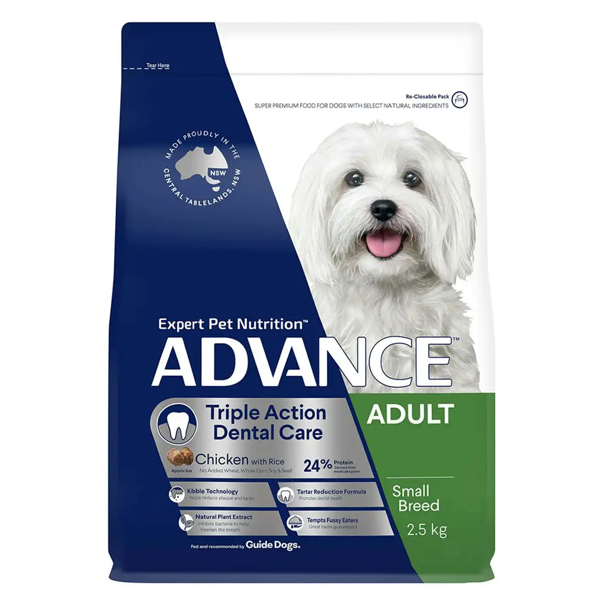ADVANCE Dental Care Triple Action Adult Small Breed Chicken with Rice Dry Dog Food 2.5 Kg
