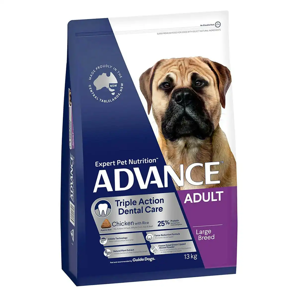 ADVANCE Dental Care Triple Action Adult Large Breed Chicken with Rice Dry Dog Food 13 Kg