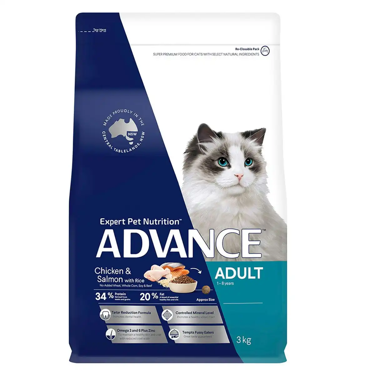 ADVANCE Adult Cat Chicken & Salmon with Rice Dry Cat Food 3 Kg