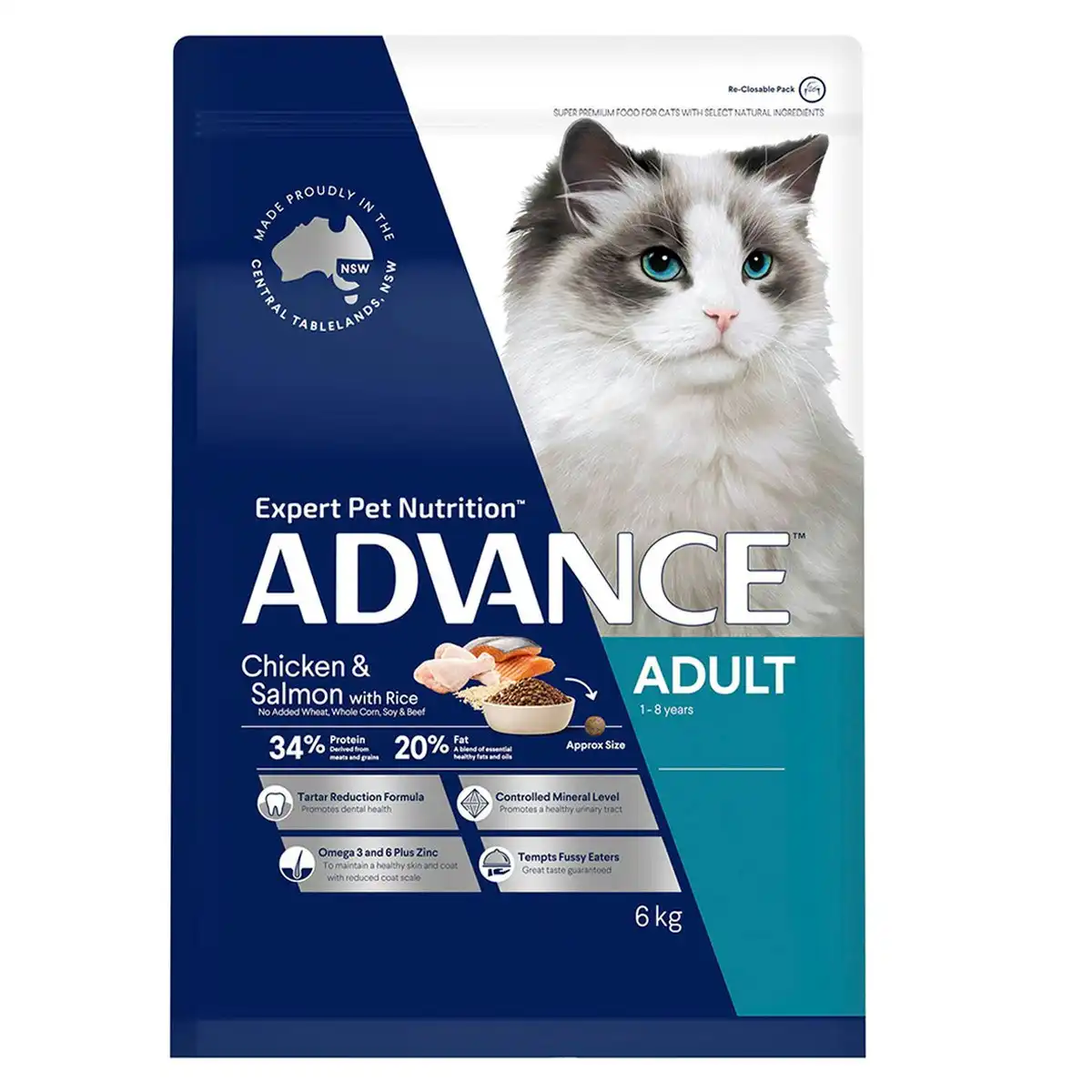 ADVANCE Adult Cat Chicken & Salmon with Rice Dry Cat Food 6 Kg