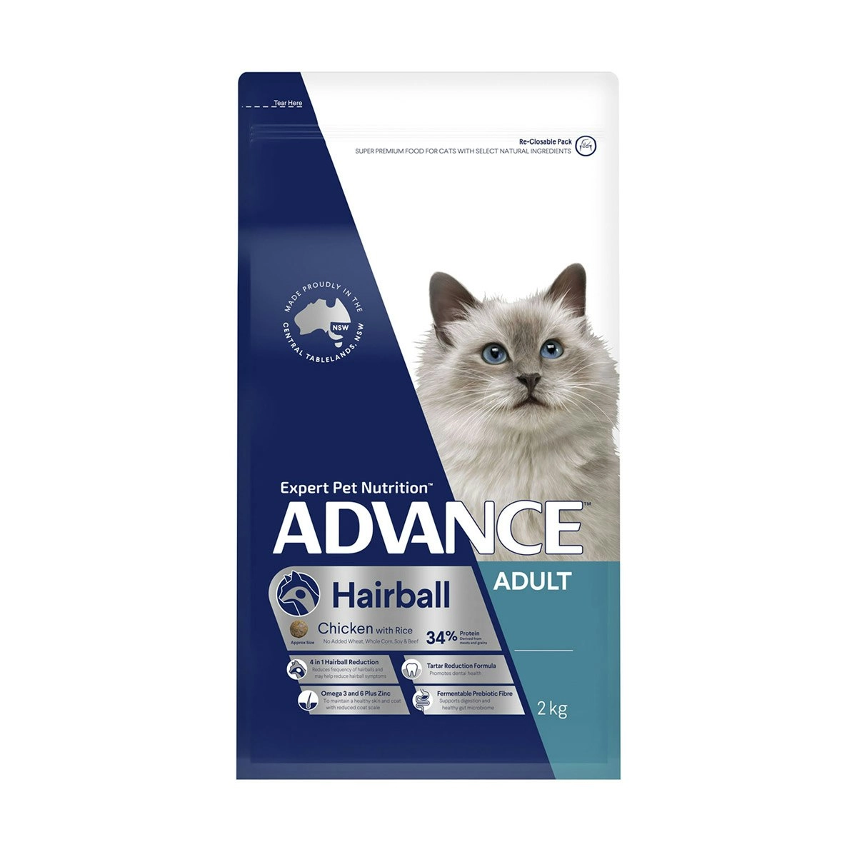 ADVANCE Hairball Adult Chicken with Rice Dry Cat Food 2 Kg