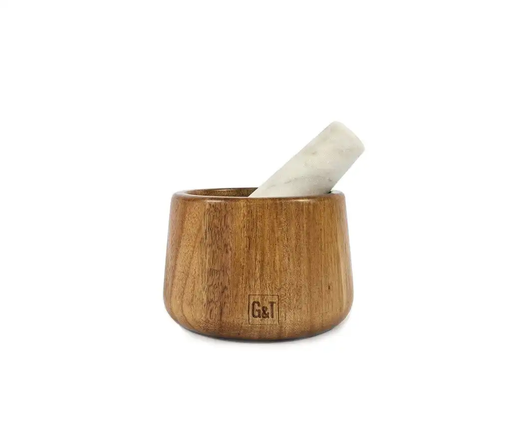 Gabel & Teller Acacia Wood and Marble Mortar and Pestle 11 x 7.5cm