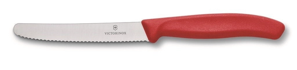 Victorinox Tomatoe & Sausage Knife Round Tip - Wavy Edge - Red 11cm