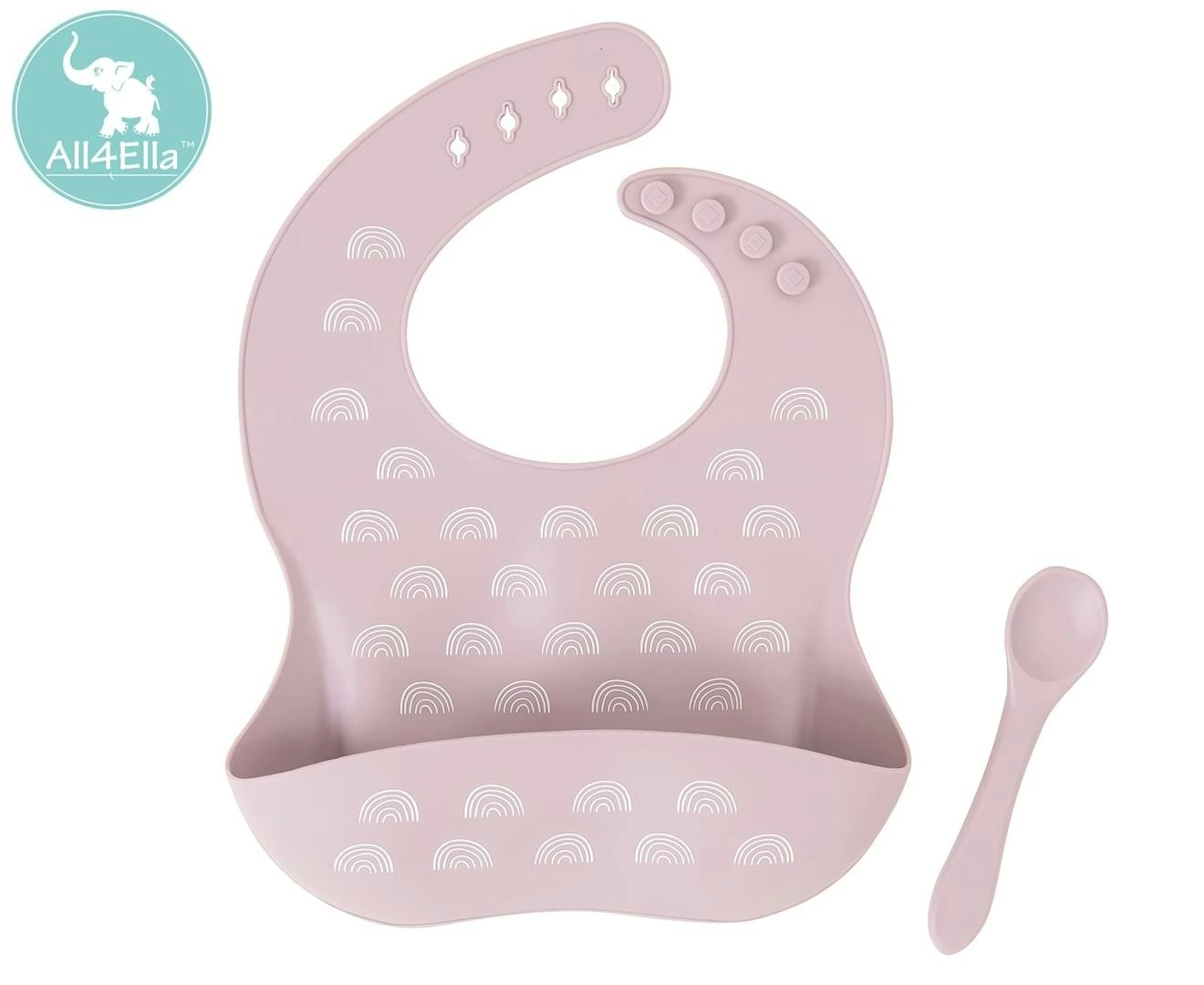 All4Ella  Silicone Bib With Spoon Dusky Mauve