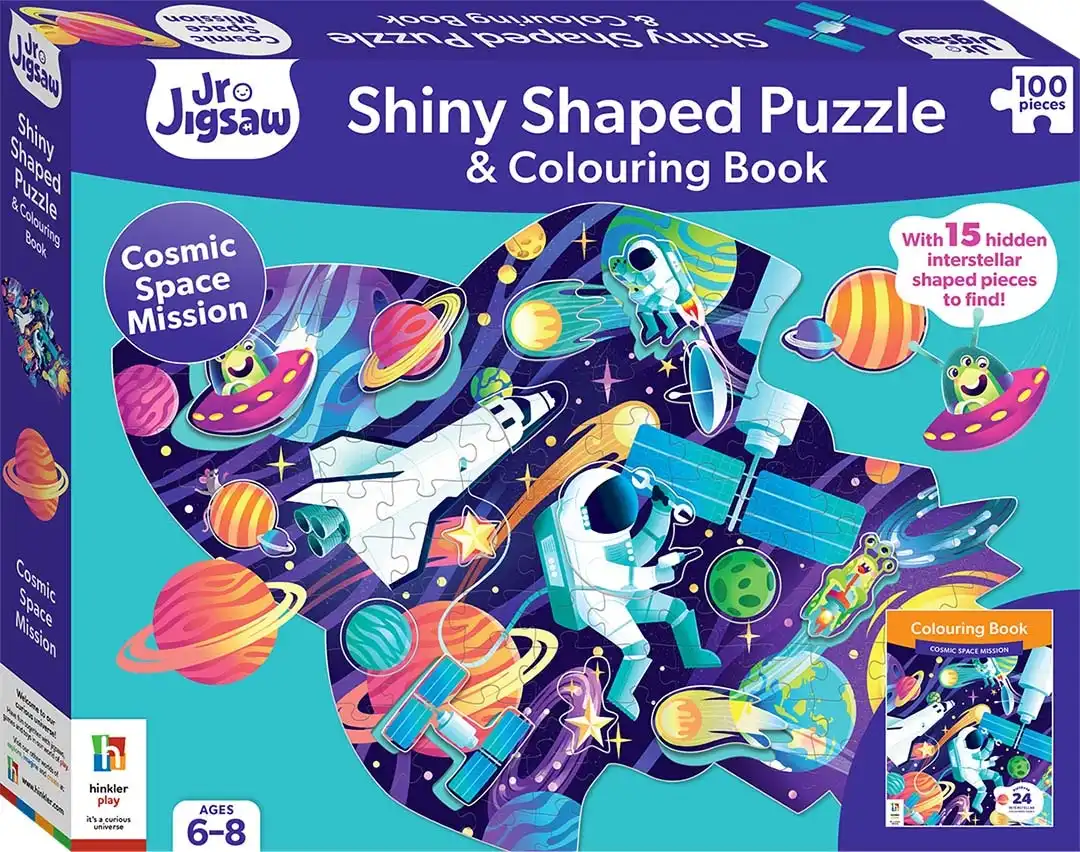 100-Piece Shaped Jigsaw Puzzle With Book, Cosmic Space Mission