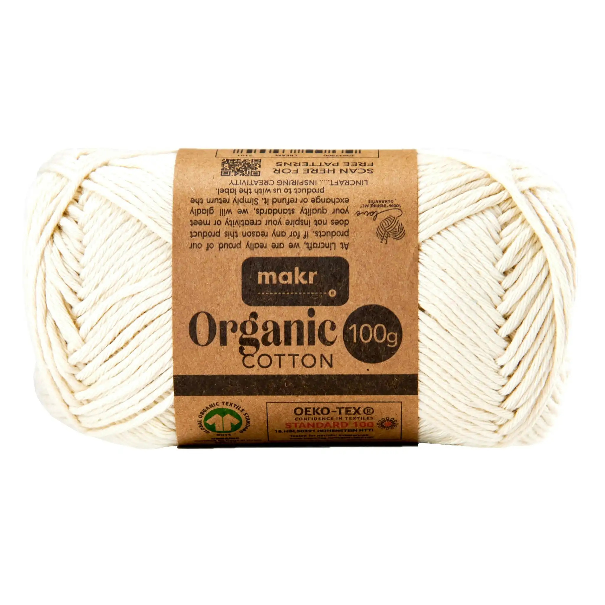 Makr Organic Cotton Crochet & Knitting Yarn - 100g Cotton Yarn