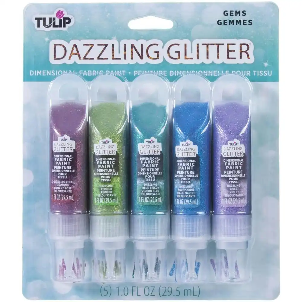 Tulip Dazzling Glitter Dimensional Fabric Paint, Dazzling Glitter 2oz- 5pk