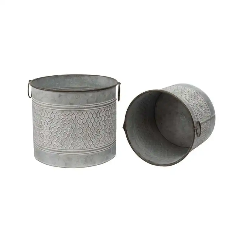 Willow & Silk Nested 34cm/28cm Set of 2 Metal Storage Bucket/Pot Planters