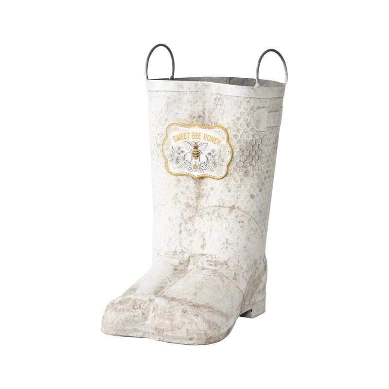 Willow & Silk 35cm White 'Sweet Bee Honey' Gumboots Pot/Planter