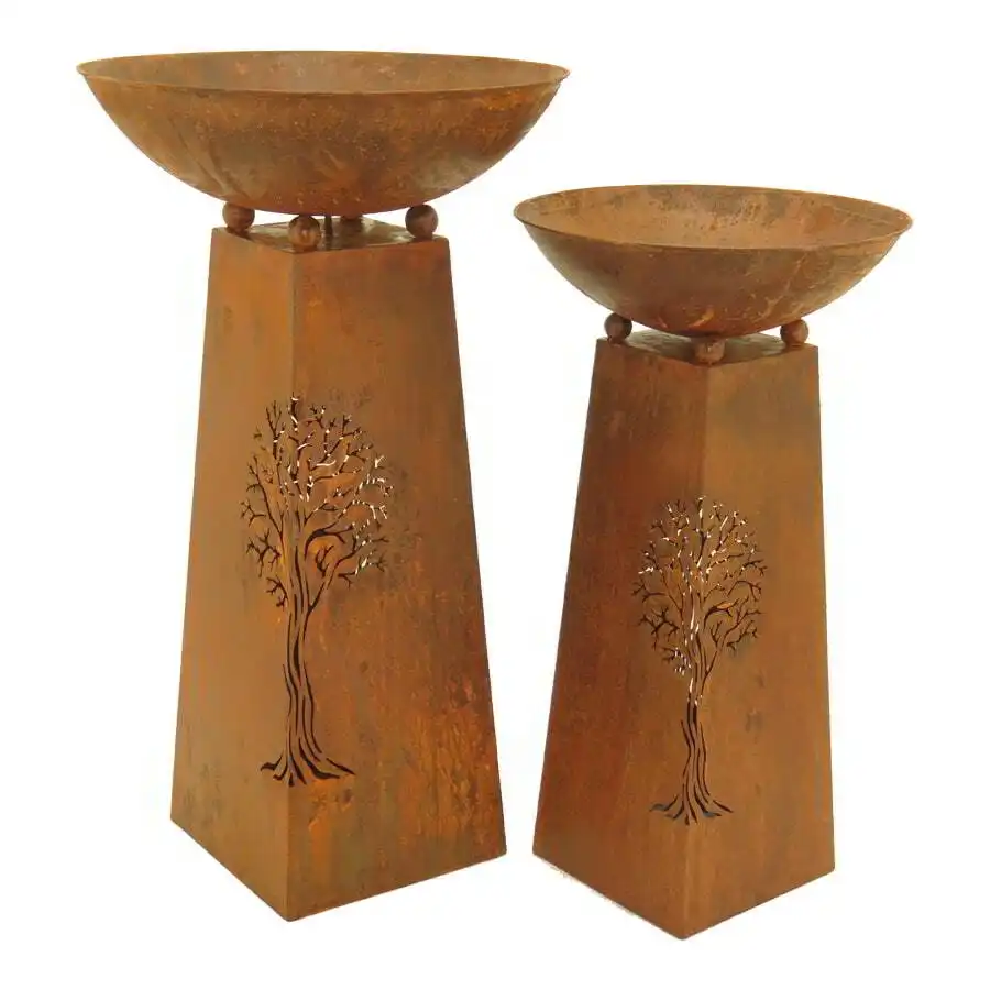 2x Willow & Silk Nested Tree-of-Life Firebowl/Planters/Bird Feeder Rusted