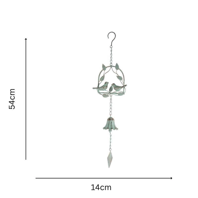 Willow & Silk Hanging 54cm Metal Vintage Lovebirds Garden Bell/Wind Chime