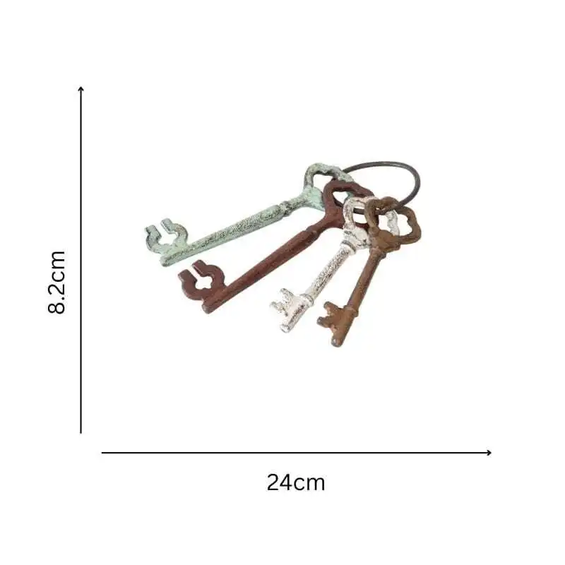 Willow & Silk Antique Metal 24cm Mixed Rusty 4 Skeleton Keys On Ring